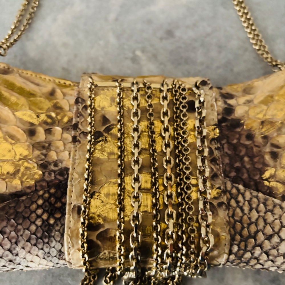 Judith Leiber Metallic Gold Python Snakeskin Purse - image 4